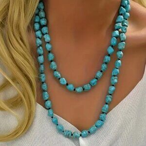 Bohemian Style Long Natural Stone Turquoise Necklace - 47.25 Inches Length